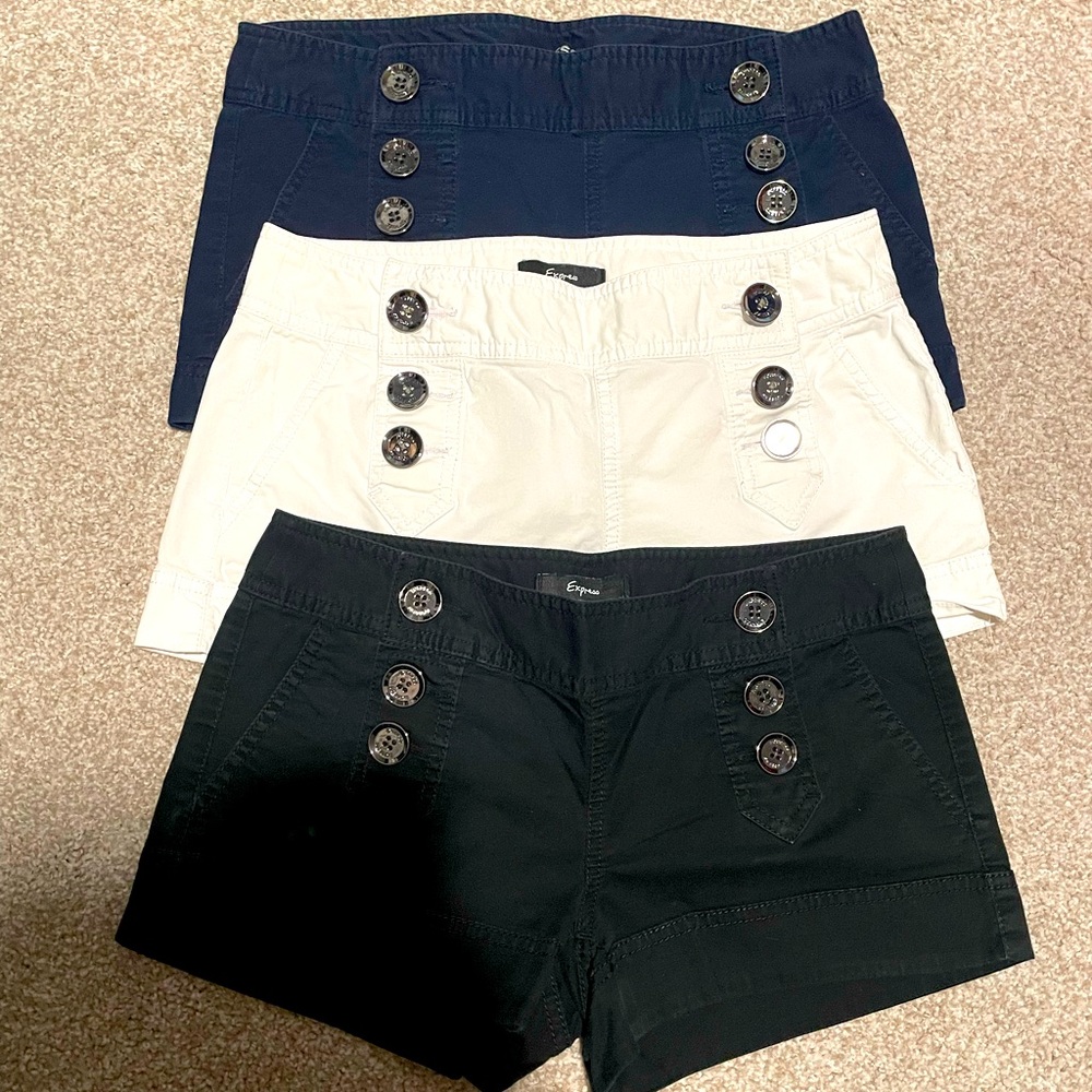 3 pairs of Express shorts - white, black and navy. Size 0.